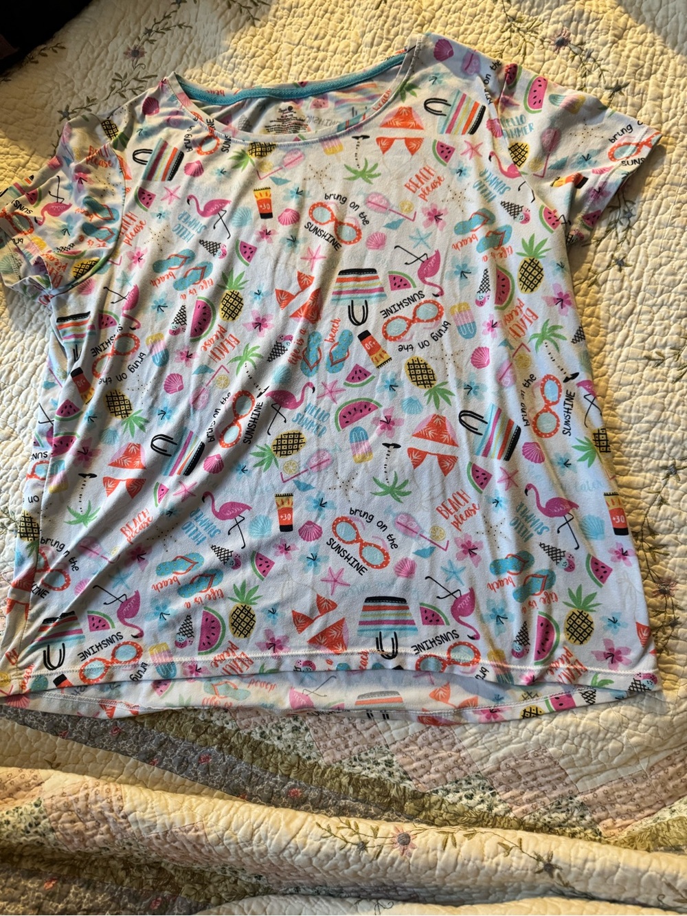 Women's White Tropical Print Short Sleeve Top